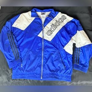 Vintage 90s Adidas Full Zip Windbreaker Jacket Colorblock Blue White Men’s Large